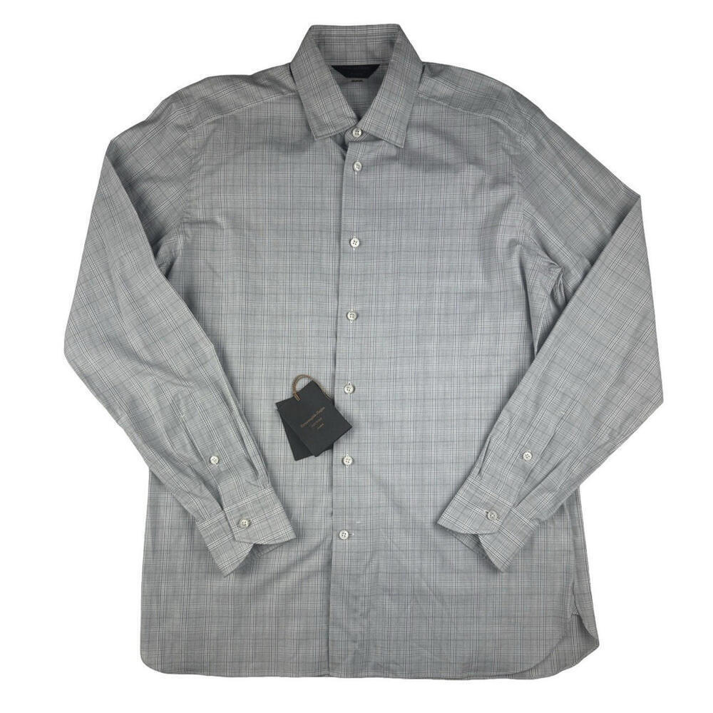 Ermenegildo Zegna Couture XXX Check Button-Down Shirt Grey Size 41 | 16